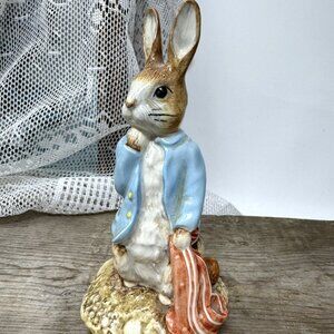 Beatrix Potter Peter Rabbit Figurine By Beswick Blue Coat Red Hankerchief Cerami